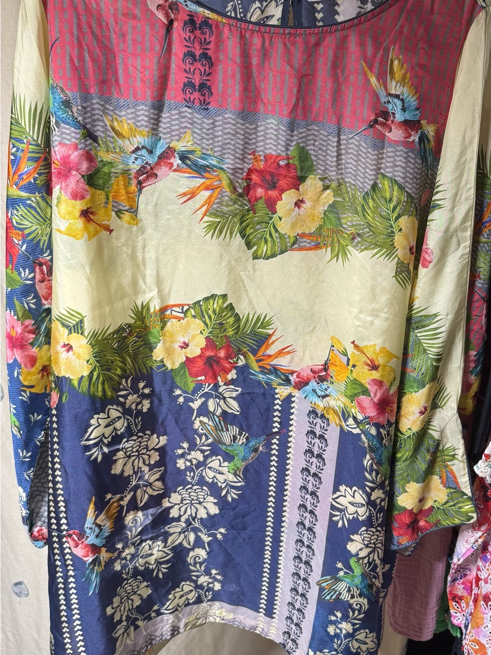 Johnny Was Deidre Silk Lagenlook Hummingbird Multicolor Floral Tunic-Dress - Picture 4 of 12